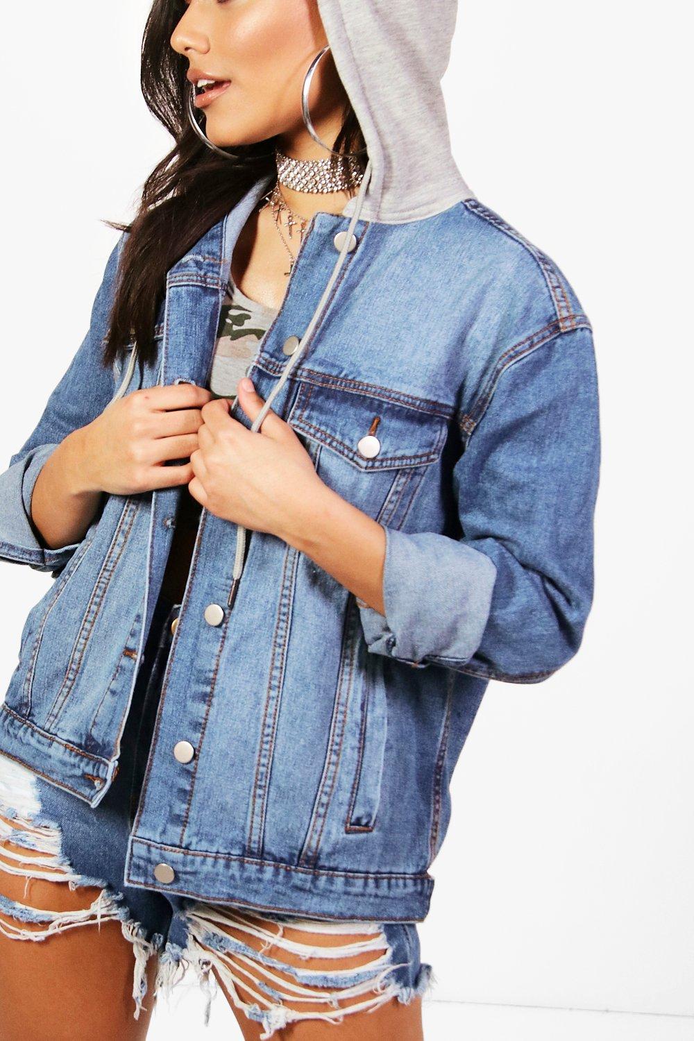 Denim jacket best sale hoodie women